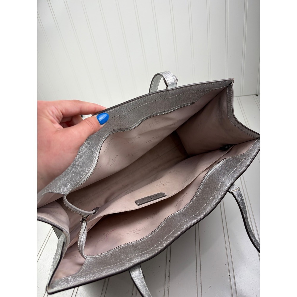 Kate Spade Vintage Silver Metallic Saffiano Leather Kenzie Shoulder Bag Purse - Picture 8 of 15